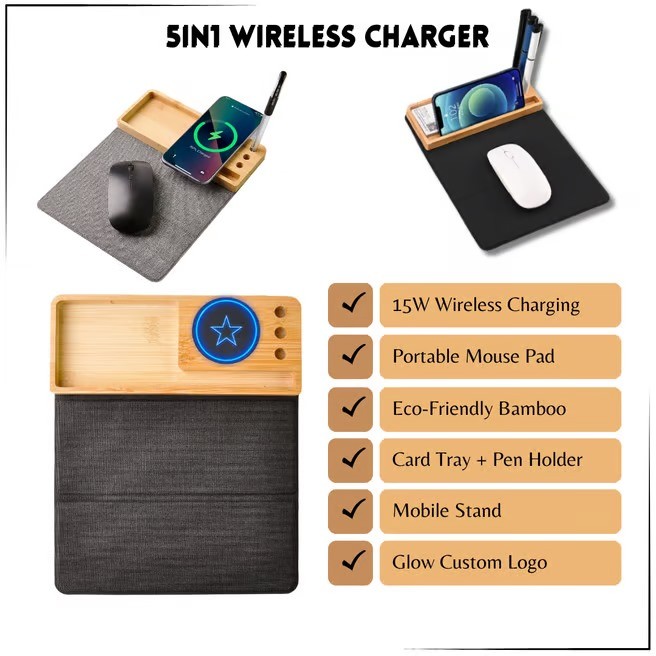 5-in-1 Wireless Charger with Foldable Mouse Pad