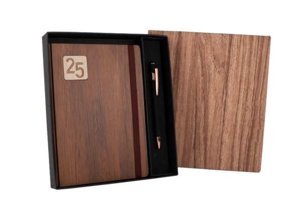 Elastic Closure Wooden Diary with Pen