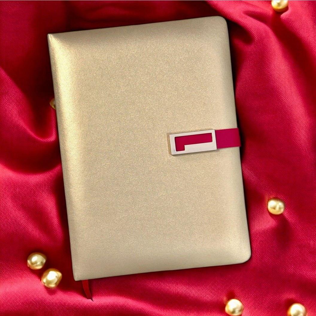 Gold Premium - A5 Notebook with Magnetic Red Closure