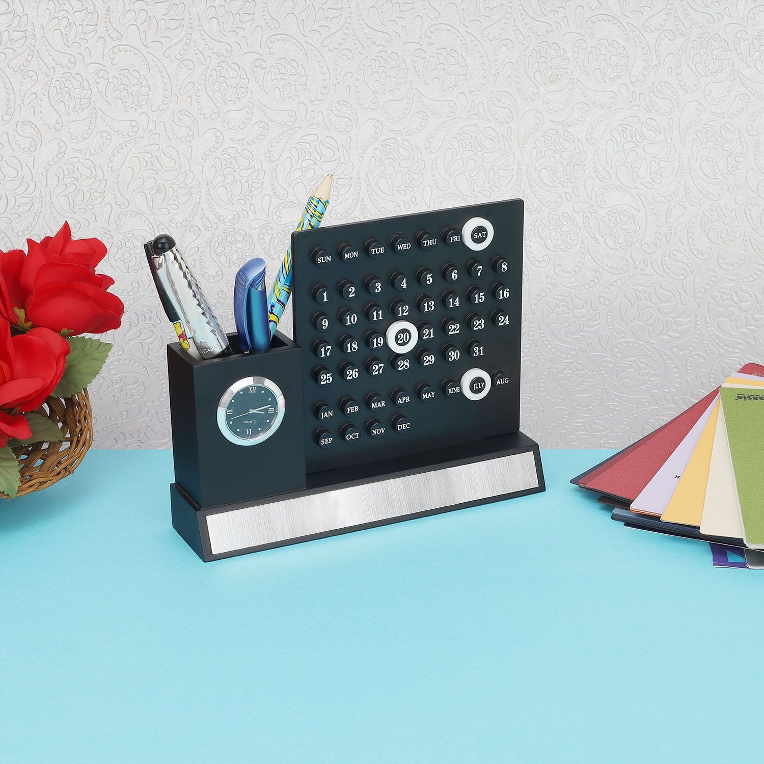 Ally Pen Stand with Clock & Calender